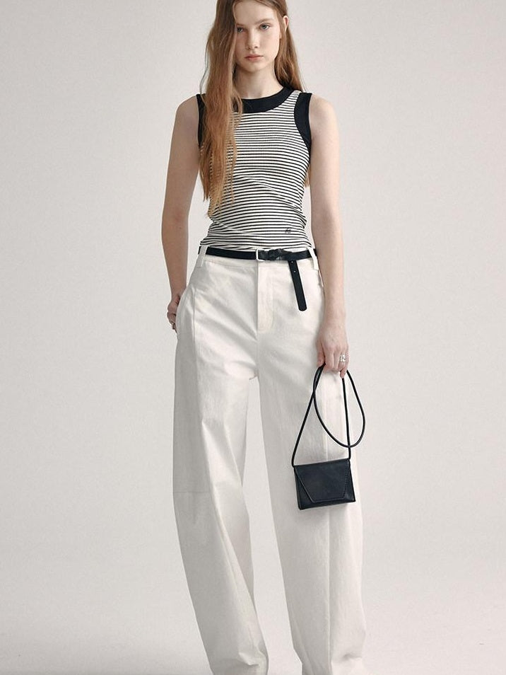 fano High Waist Sculpted Minimal Office Women Curved Pockets Rayon Wide Leg Pants