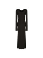 unspoken Breathable Minimalist High Waist Aline Knit Long Sleeve Women Black Maxi Dresses