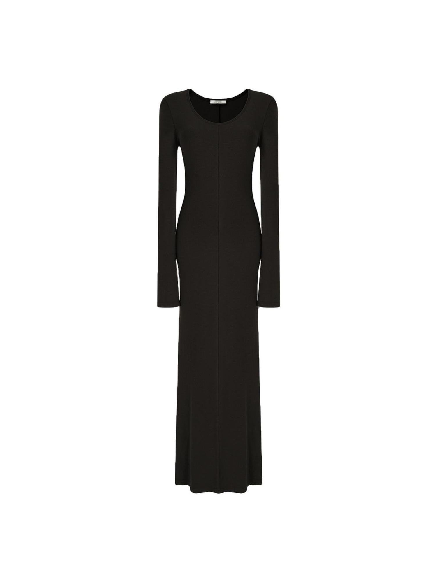 unspoken Breathable Minimalist High Waist Aline Knit Long Sleeve Women Black Maxi Dresses