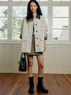 fano Patchwork Loose Fit Korean Casual 100 Percent Cotton Green Khaki Short Coat
