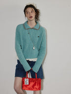 Lofi choose Comfortable Relaxed Fit Office Pullover Long Sleeve Knit Blue Green Sweaters