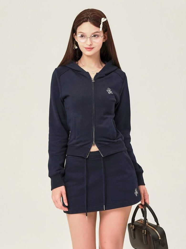 ikyou Sleek Slim Fit Zip Up Patchwork Pockets Commuter Cotton Lined Hoodie