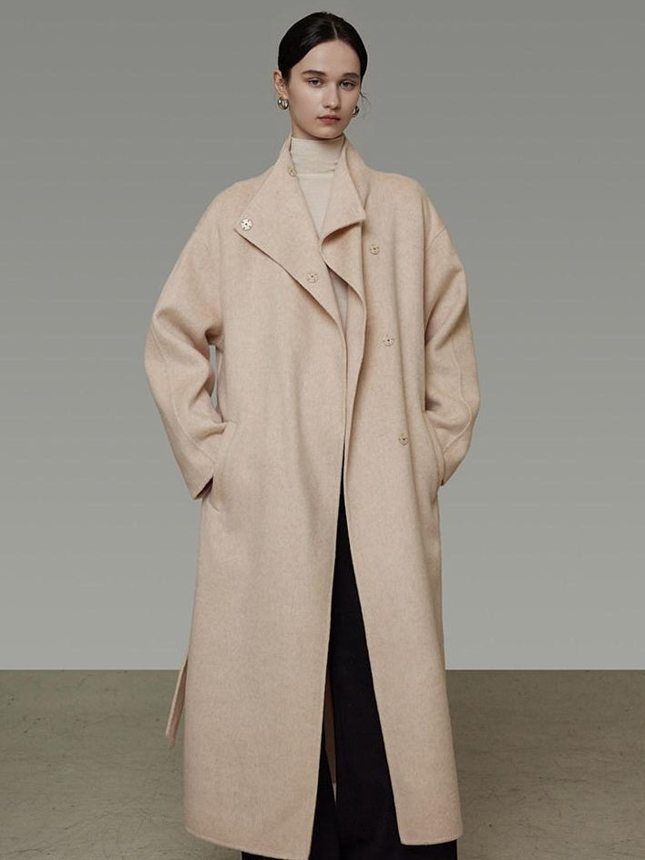 unspoken 100 Percent Wool Longline Thick Structured Relaxed Minimalist Blush Wool Coats
