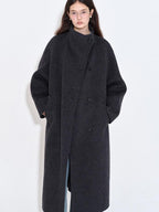 fano Pure Wool Single Breasted Lapel Midlength Straight Korean Women Gray Wool Coats