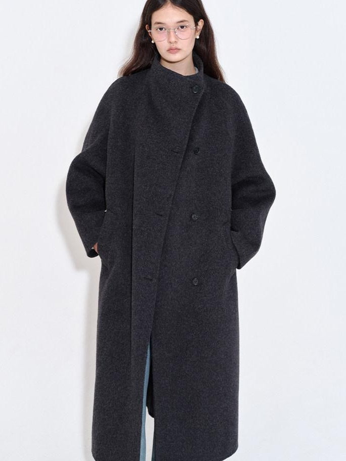 fano Pure Wool Single Breasted Lapel Midlength Straight Korean Women Gray Wool Coats