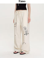 fano Lightweight Nylon Blend Korean Commuter Wide Leg Waist Zip Fly Sweatpants