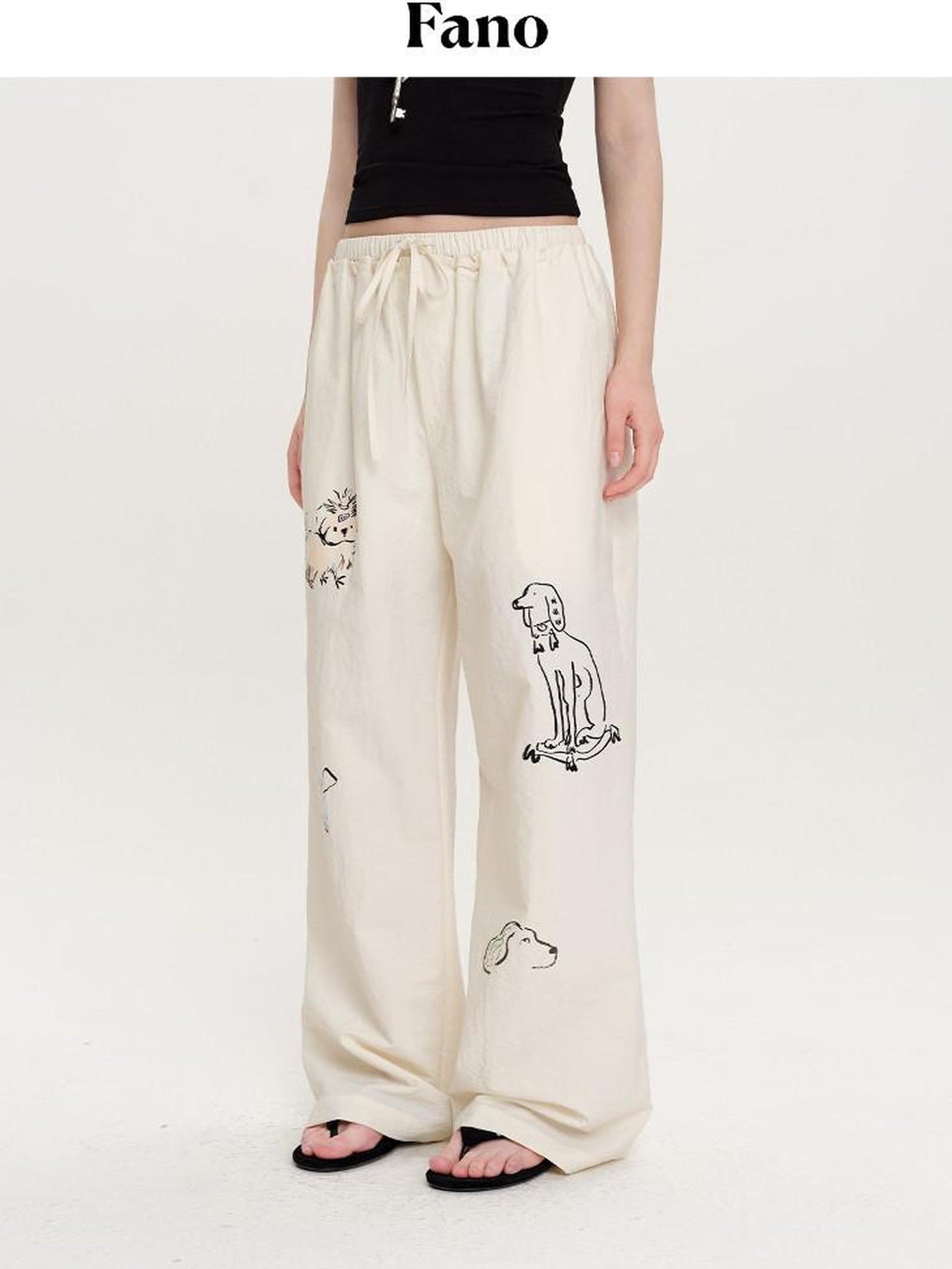 fano Lightweight Nylon Blend Korean Commuter Wide Leg Waist Zip Fly Sweatpants
