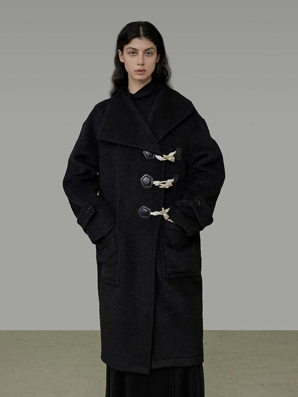 unspoken Warm Thick Long Single Breasted Black Loose Fit Minimalist Office Wool Coats