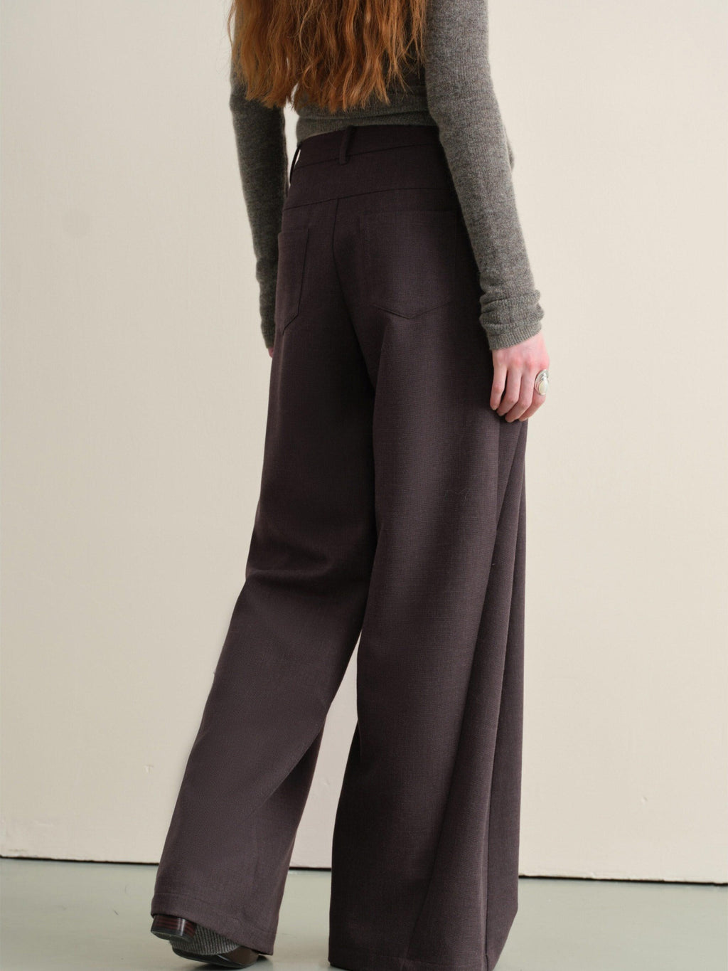 someonesometimes Wrinkle Resistant Minimal Workwear Natural Waist Women Purple Straight Pants