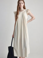fano High Waist Structured A Line Sleeveless Cotton Lyocell Office Maxi Dresses