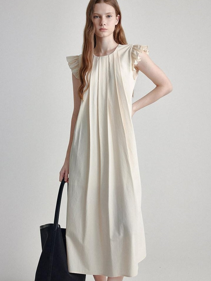 fano High Waist Structured A Line Sleeveless Cotton Lyocell Office Maxi Dresses