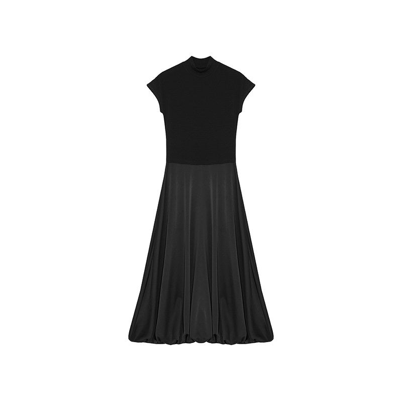 fano_High_Waist_Minimalist_Office_A_Line_Short_Sleeve_Mock_Neck_Black_Midi_Dresses_MISSTT