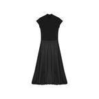fano_High_Waist_Minimalist_Office_A_Line_Short_Sleeve_Mock_Neck_Black_Midi_Dresses_MISSTT