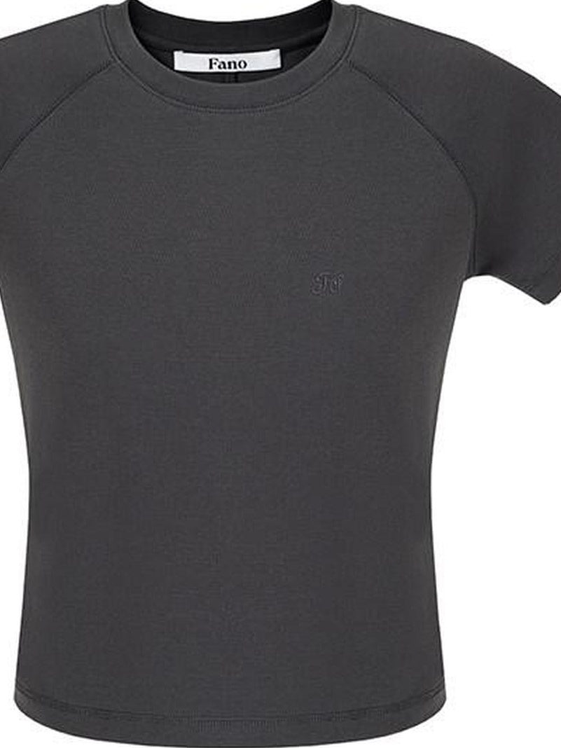 fano Soft Cotton Stretch Korean Slim Fit Short Sleeve Deep Gray Basic Crop Tops