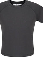 fano Soft Cotton Stretch Korean Slim Fit Short Sleeve Deep Gray Basic Crop Tops