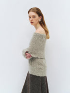 someone sometimes Wool Mohair Blend Oversized Casual Knit Pullover Women Dark Mist Green Sweaters