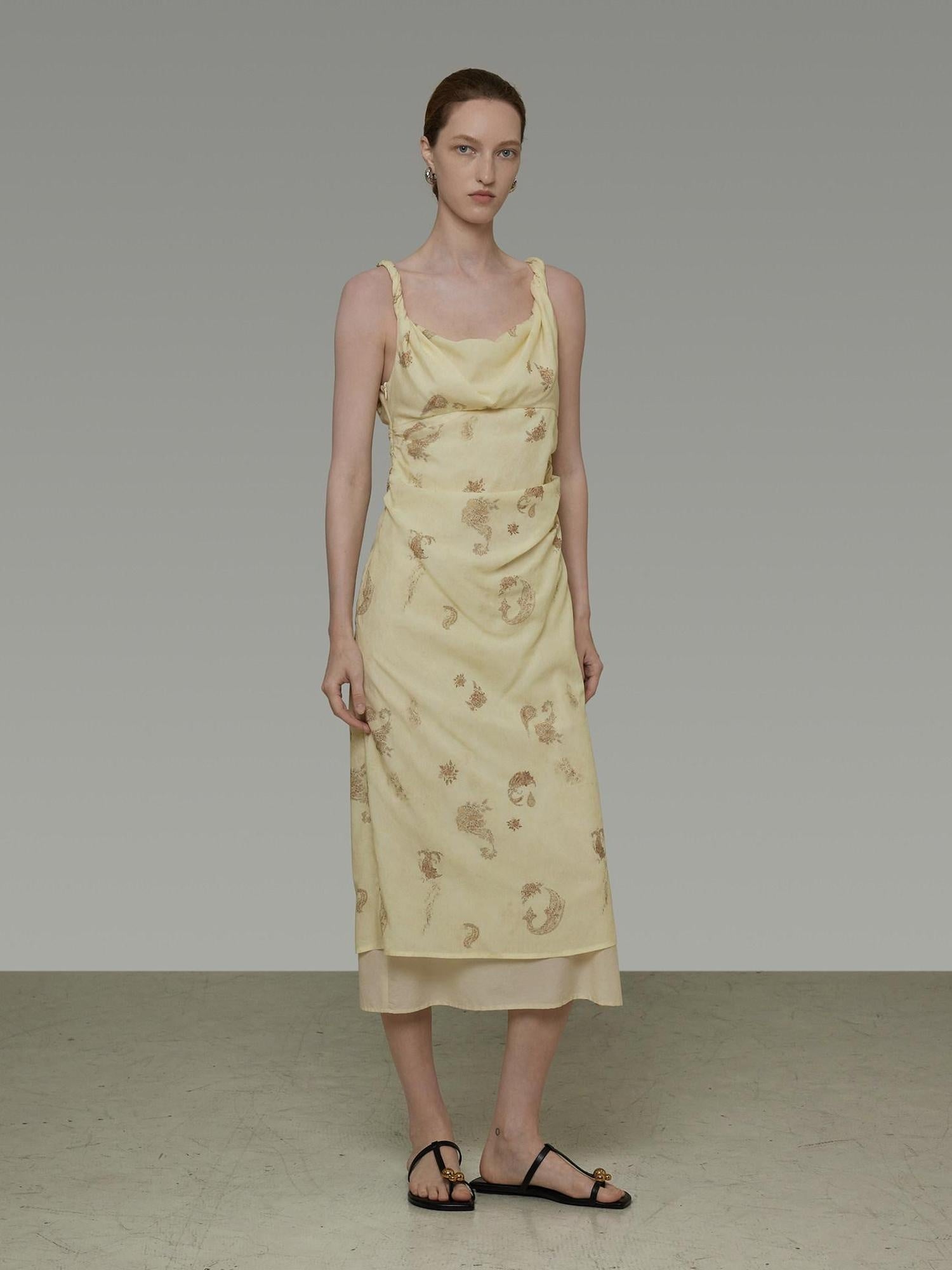 unspoken Office Minimalist Floral Cami A Line Natural Waist Tencel Maxi Dresses