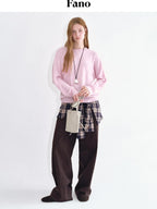 fano Breathable Pure Cotton Straight Leg Natural Waist Women Brown Sweatpants