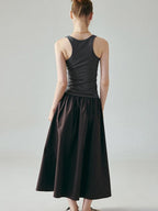 fano Soft 100 Percent Cotton Aline Mid Waist Flowy Korean Plain Brown Maxi Skirts