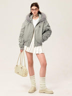 ikyou Insulated Fur Trim Hood Minimalist Straight Cut Urban Warm Nylon Puffer Jackets