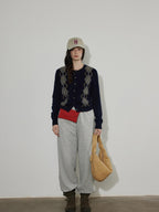 Lofi choose Soft Midweight British Argyle Contrast Button Women Knitwear Cardigans