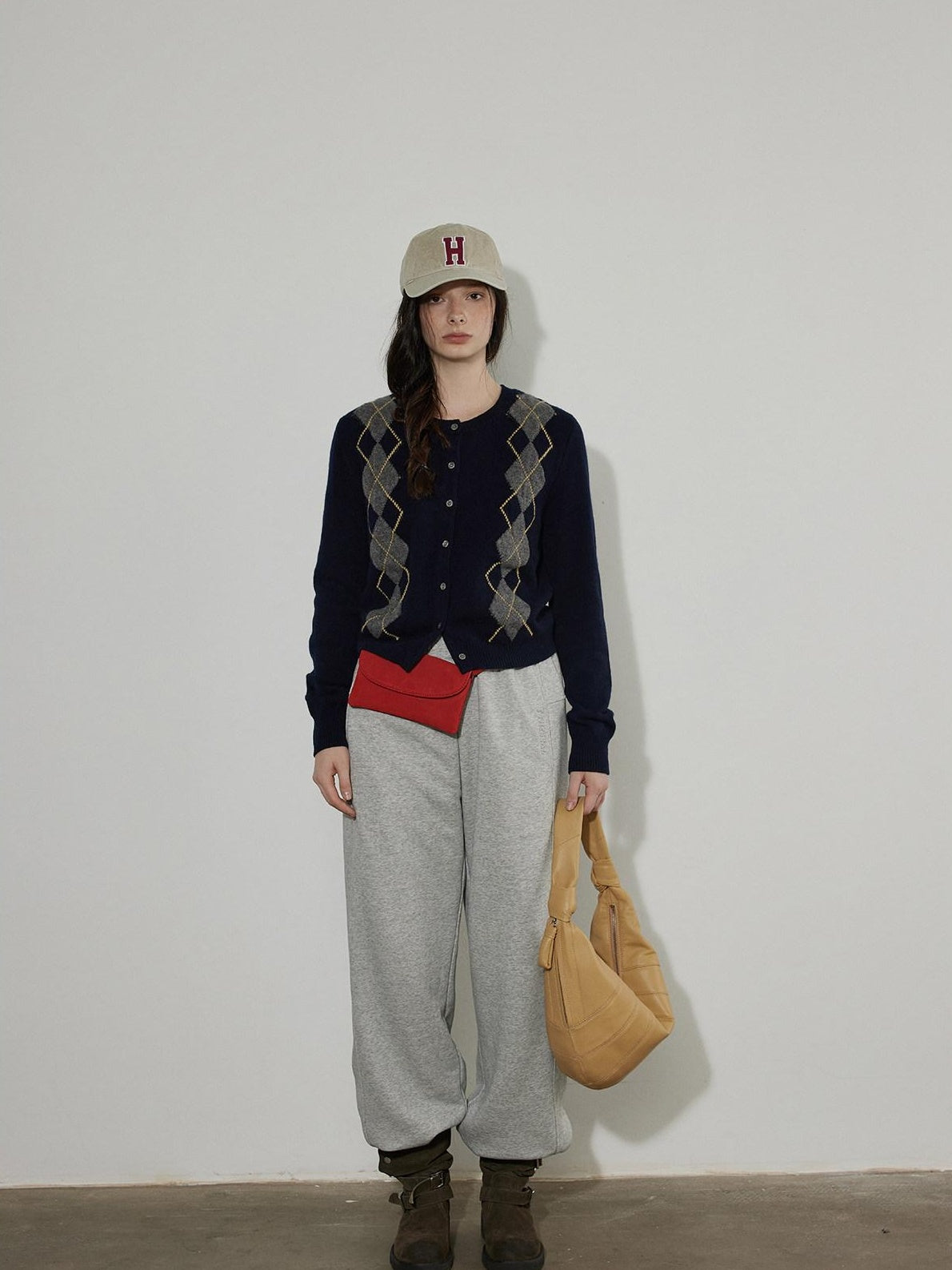 Lofi choose Soft Midweight British Argyle Contrast Button Women Knitwear Cardigans