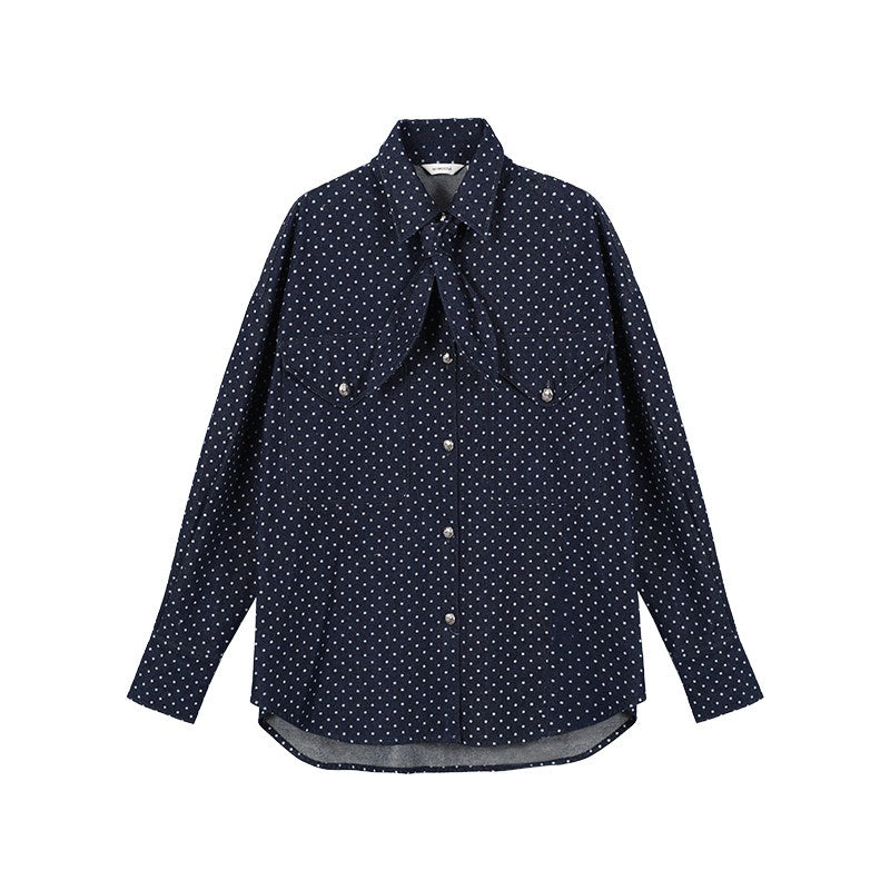 audreyyang_Bow_Detail_Loose_Fit_Casual_Women_Daily_Polka_Dot_Cotton_Denim_Jackets_MISSTT