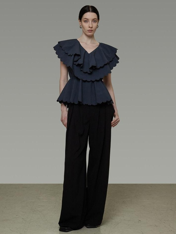unspoken Breathable Cotton Blend Ruffle Collar Loose Minimal Commuter Women Blouses