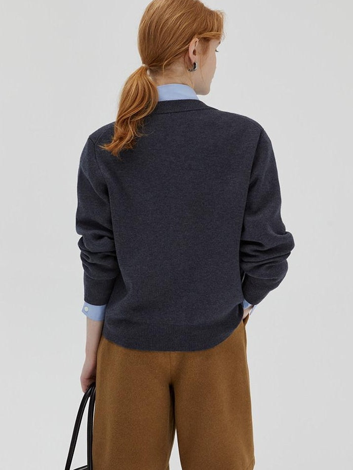 fano Wool Blend Straight Cut Commuter Round Neck Short Solid Knit Cardigans