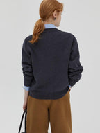 fano Wool Blend Straight Cut Commuter Round Neck Short Solid Knit Cardigans