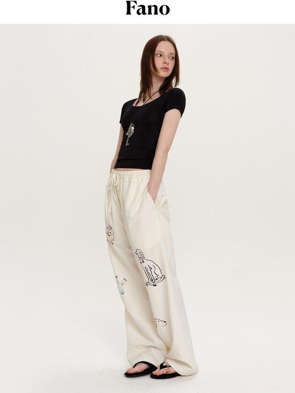 fano Lightweight Nylon Blend Korean Commuter Wide Leg Waist Zip Fly Sweatpants