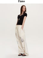 fano Lightweight Nylon Blend Korean Commuter Wide Leg Waist Zip Fly Sweatpants