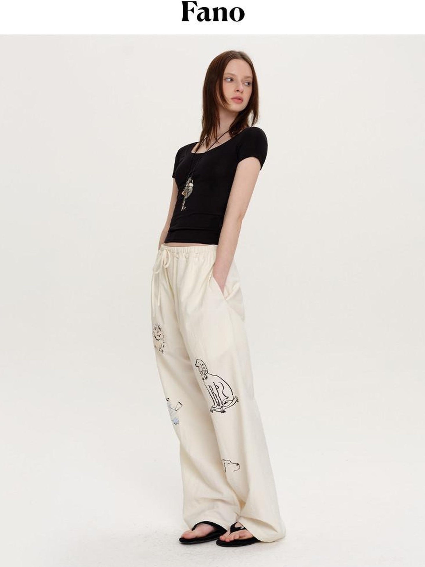 fano Lightweight Nylon Blend Korean Commuter Wide Leg Waist Zip Fly Sweatpants