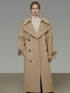 unspoken Elegant Minimal Workwear Oversized Double Breasted Lapel Khaki Wool Coats