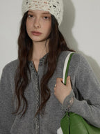 Lofi choose Soft Wool Blend Lace Trim Loose Fit Office Women Button Light Gray Cardigans
