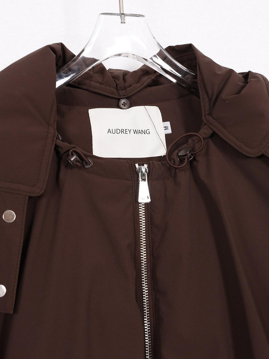 audreyyang Warm 90% White Duck Down Zip Loose Fit Detachable Hood Burgundy Brown Hoodie