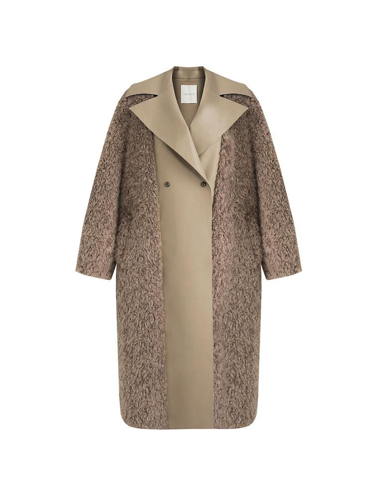 unspoken Thick Faux Fur Patchwork Oversized Simple Workwear Women Beige Brown Long Coats