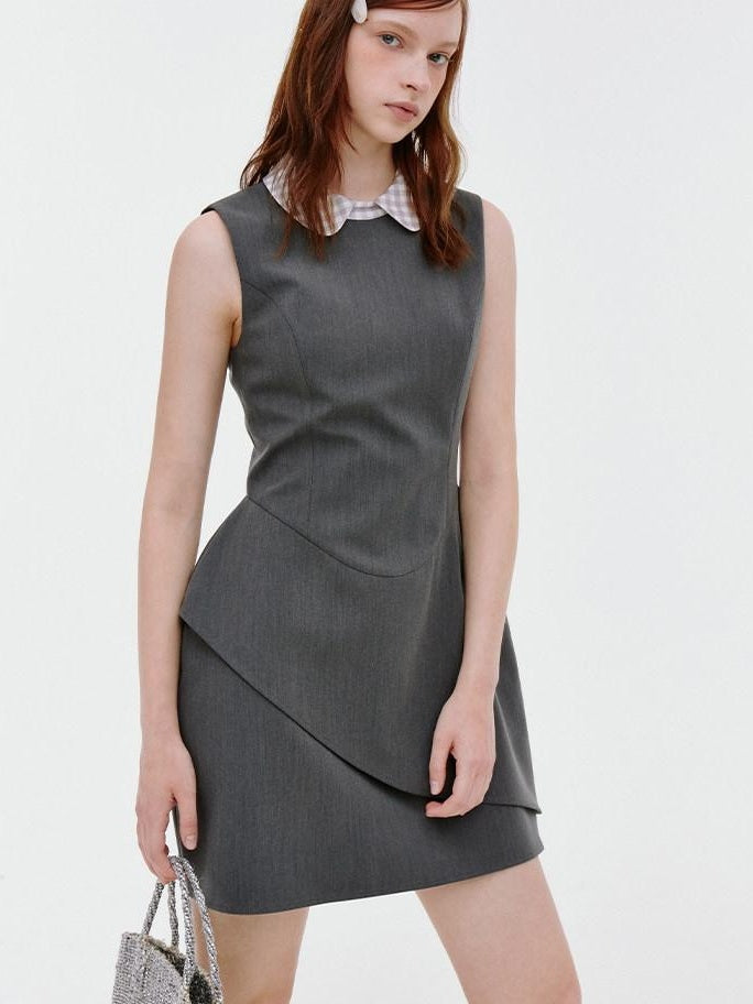 fano Polyester Stretch Korean Office Cocoon Sleeveless Gray Women Vest Midi Dresses