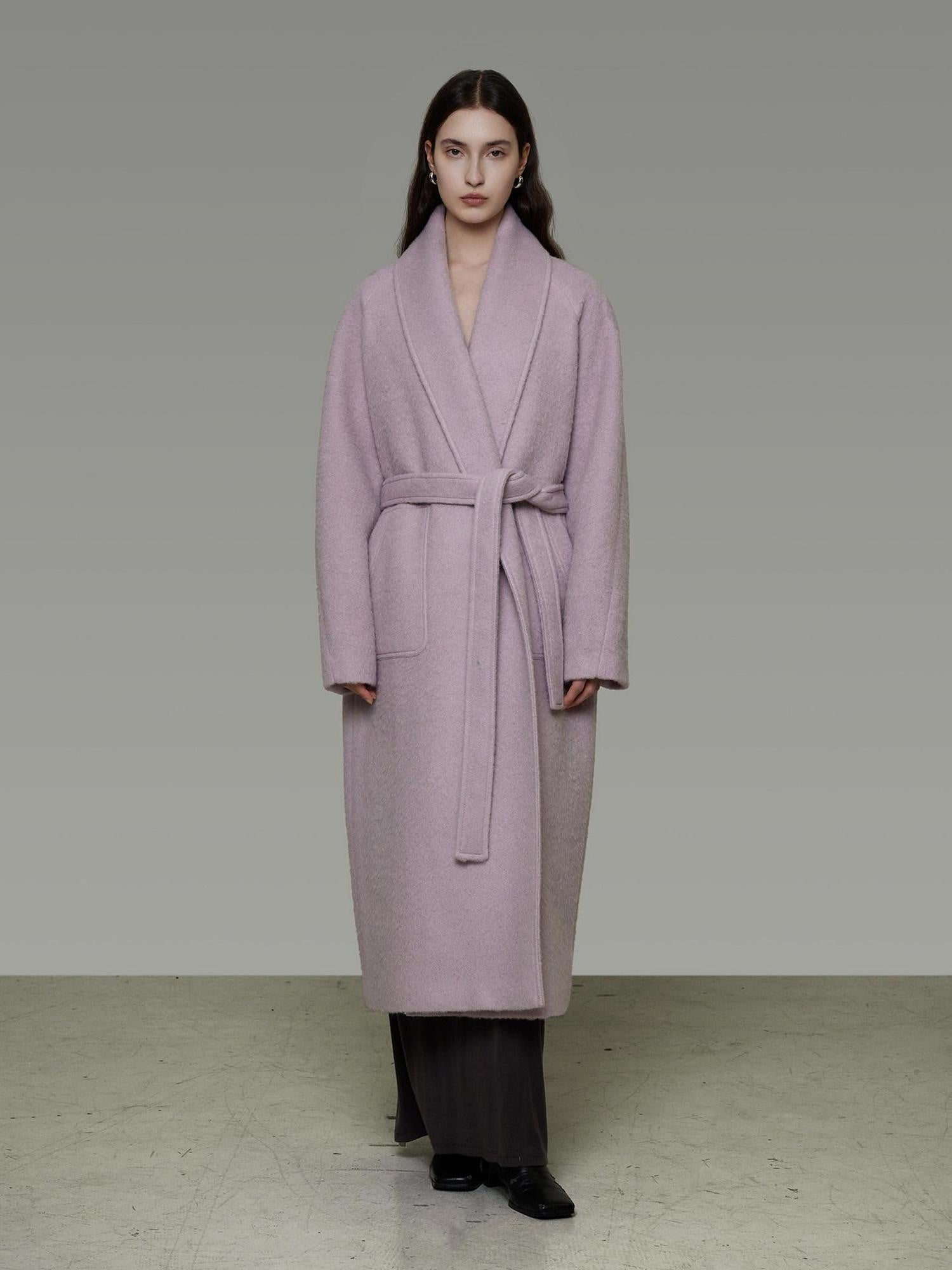 unspoken Cozy Thick Lambswool Midlength Loose Fit Minimalist Commuter Lavender Wool Coats