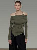 unspoken Breathable Soft Viscose Blend Slim Knit Long Sleeve Boat Neck Workwear Blouses