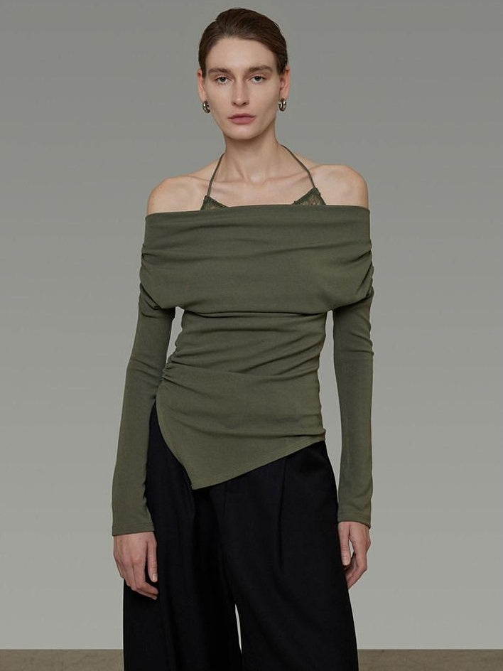 unspoken Breathable Soft Viscose Blend Slim Knit Long Sleeve Boat Neck Workwear Blouses