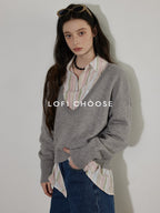 Lofi choose Soft Lightweight V-neck Loose Fit Commuter Office Knit Pullover Sweaters