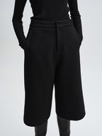 audreyyang Wool Blend Minimal Wide Leg Natural Waist Women Office Mid-Length Shorts