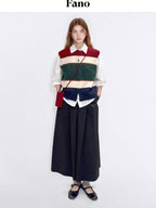 fano Warm Korean Commuter Straight Stripe Round Neck Women Acrylic Cardigans