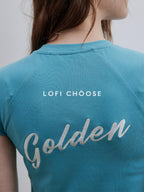 Lofi choose Loose Fit Round Neck Commuter Office Red Blue Short Sleeve T-Shirts