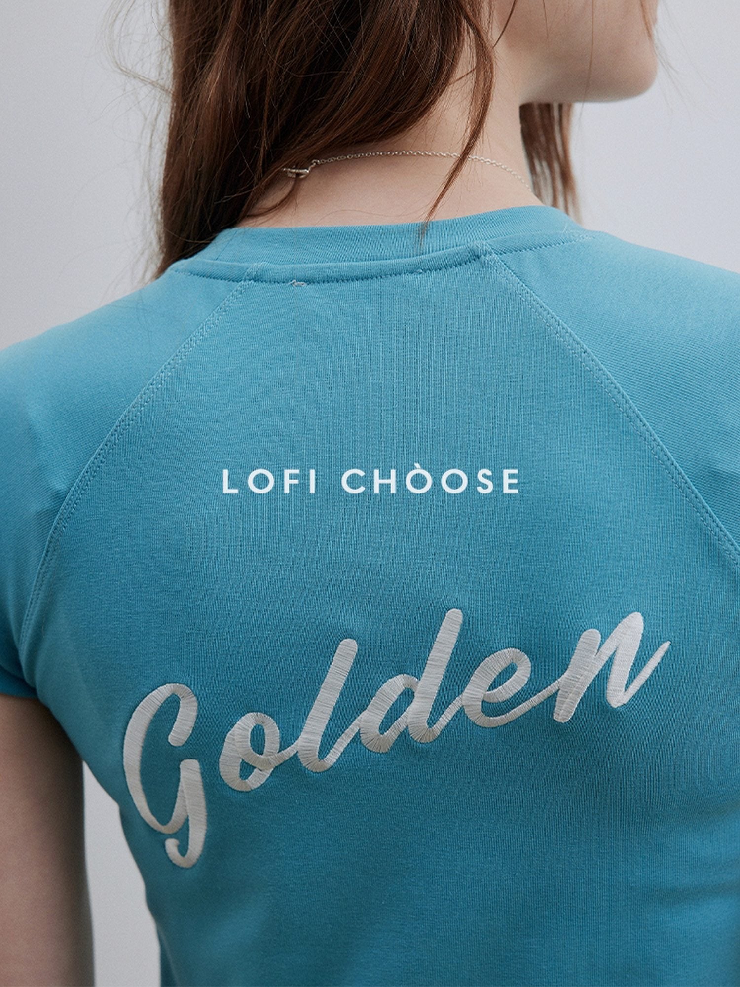 Lofi choose Loose Fit Round Neck Commuter Office Red Blue Short Sleeve T-Shirts