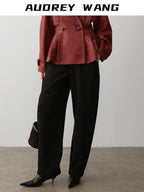audreyyang Soft Poly Viscose Drape Casual Natural Waist Zip Fly Women Black Wide Leg Pants