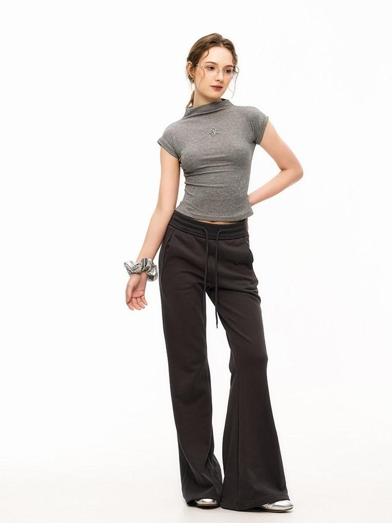 ikyou Cooling Wrinkle Free Slim Crop Half High Neck Solid Short Sleeve T-Shirts
