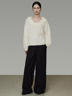unspoken Cozy Minimal Commuter V-neck Crochet Knit Loose Women Pullover Sweaters