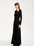 someone sometimes Elegant Long Sleeve Acrylic Blend Asymmetric Hem Women Black Maxi Dresses